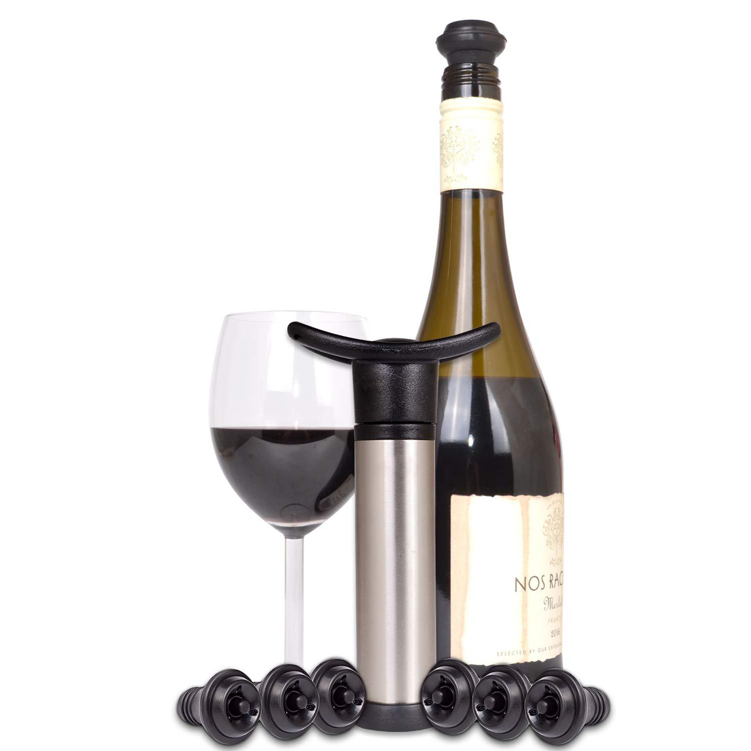 Wine Preserver Vacuum Air Pump With 6 Wine Bottle Stoppers D