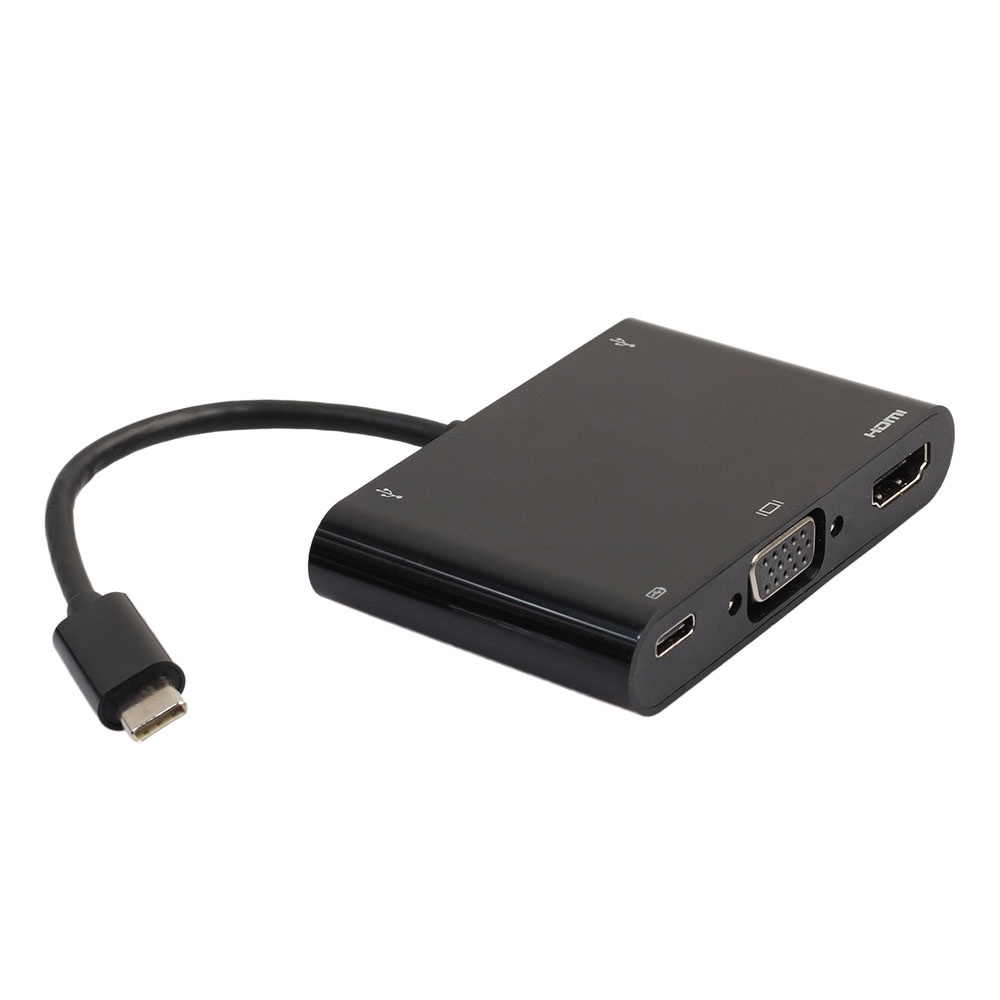 Balck USB3.1 TYPE-C to VGA+HDM USB3.0HUB+TYPE-C Chargng Mu - 图1