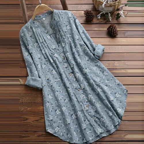 Plus Size Floral Print Blouse Women Summer V Neck Beach Dres - 图0