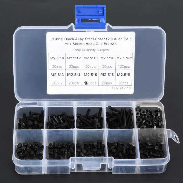 300pcs M2.5 x 3-20mm 12.9 Grade Black Alloy Steel Hex Socket-图2