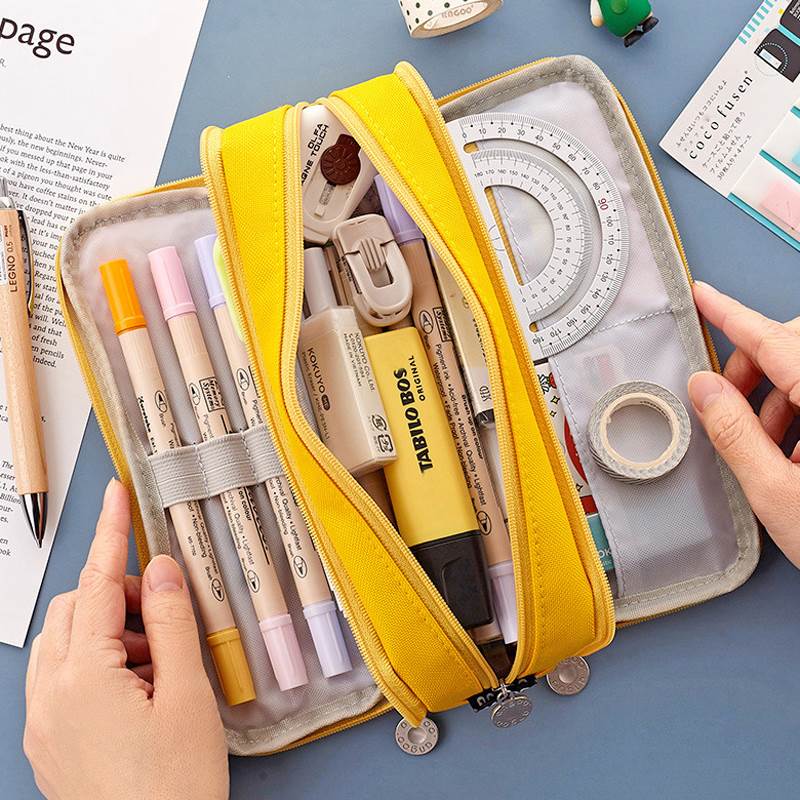 Large Capacity Pencil Case Double Side Macaron Color Canvas - 图0