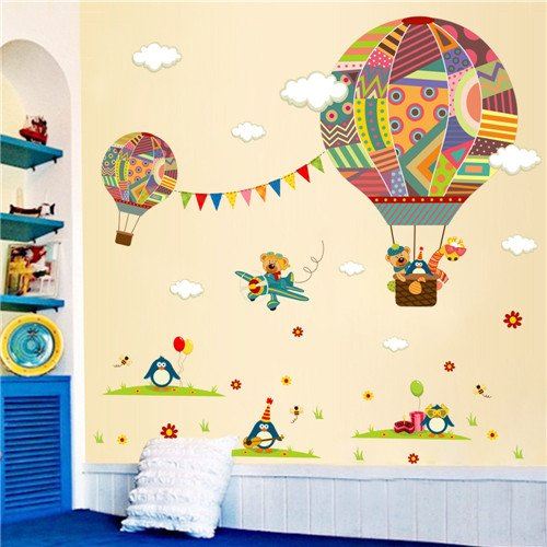 30*90Cm Colorful Air Balloon Bear Room Wall Sticker For Kids - 图0