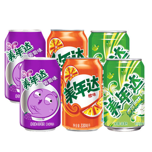 百事可乐美年达330mlx24罐葡萄橙味组合装 七喜碳酸饮料果味汽水 - 图0