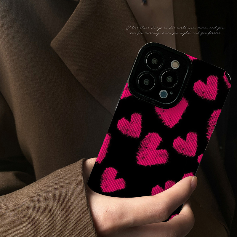 手绘玫红爱心适用OPPO reno8手机壳7 6 PRO新款reno5 4se reno9 11pro 7se 10pro个性创意保护套硅胶壳软男女 - 图0