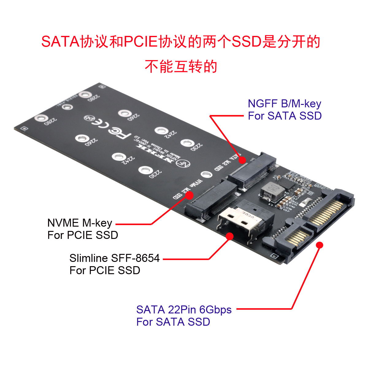 NFHK SFF-8654转U.2固态NVMe Slimline SSD 8654转 PCI-E M-Key - 图1