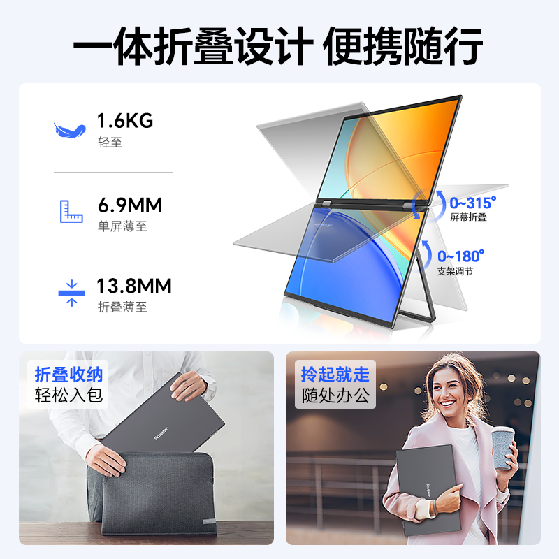 雕塑家可折叠双屏便携式显示器15.6英寸4K笔记本电脑办公扩展屏 - 图3