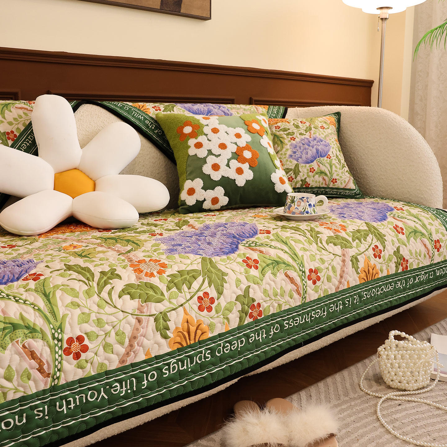 枕西湖法式复古花卉沙发垫防滑四季通用客厅轻奢沙发套罩盖布定制,淘宝优惠券,粉丝福利购,淘宝优惠卷