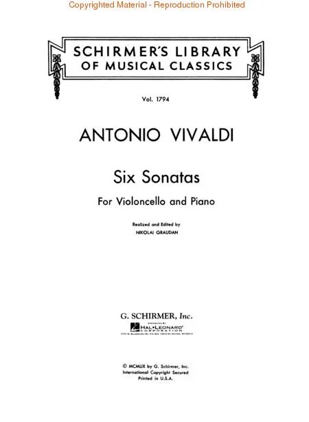 维瓦尔第 六首奏鸣曲 大提琴和钢琴 希尔默原版乐谱书 Antonio Vivaldi 6 Sonatas for Cello and Piano HL50261790 - 图0