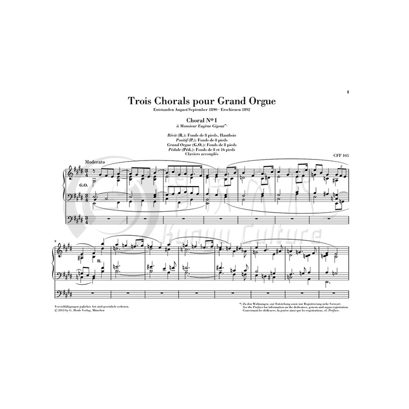 弗兰克 三首为大型管风琴的圣咏曲 德国亨乐原版进口乐谱书 Franck Trois Chorals pour Grand Orgue HN975 - 图2