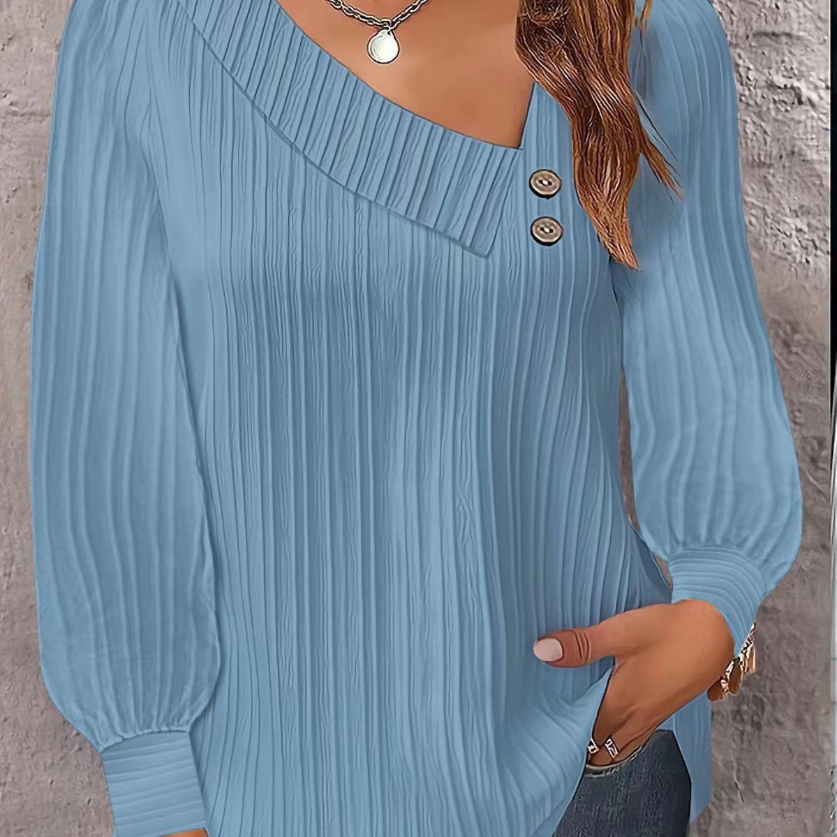 Collar solid color versatile long sleeved shirt - 图1