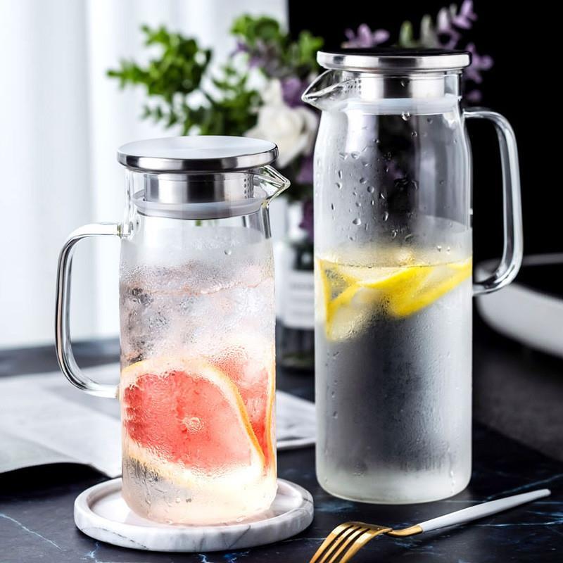 heat-resistin Glass Jug with Lid Ice Tea Water juice cup set - 图0