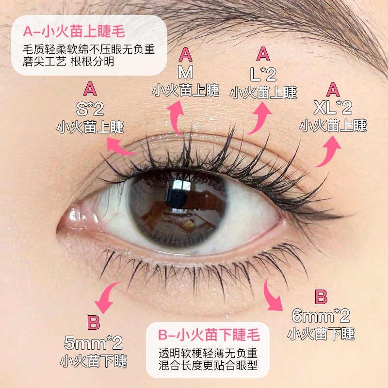 小黑嫚小火苗上+下睫毛混合单簇细梗分段自然仿真假睫毛P53P52