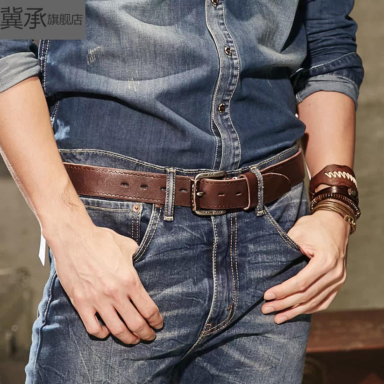 男青年休闲针扣男纯头层牛皮真皮带 冀承腰带/皮带/腰链