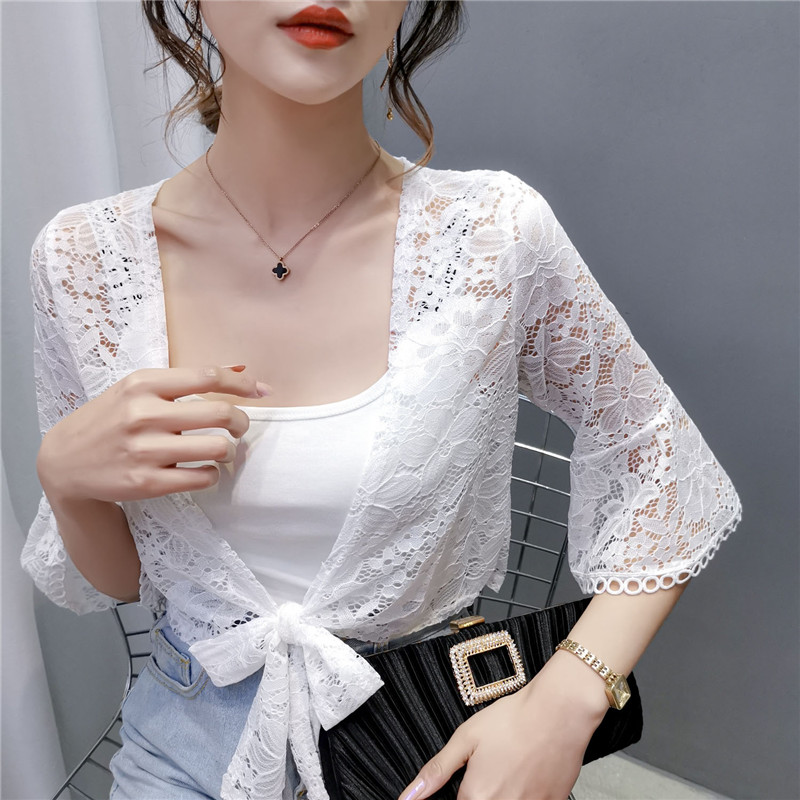 蕾丝小披肩女夏季2020开衫防晒衫 蜜诗芳蕾丝衫/雪纺衫