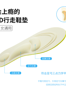 足弓支撑鞋垫男女软底舒适4D高弹