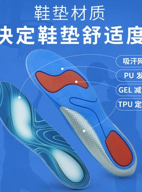 弹力减震男女吸汗防滑PU运动鞋垫