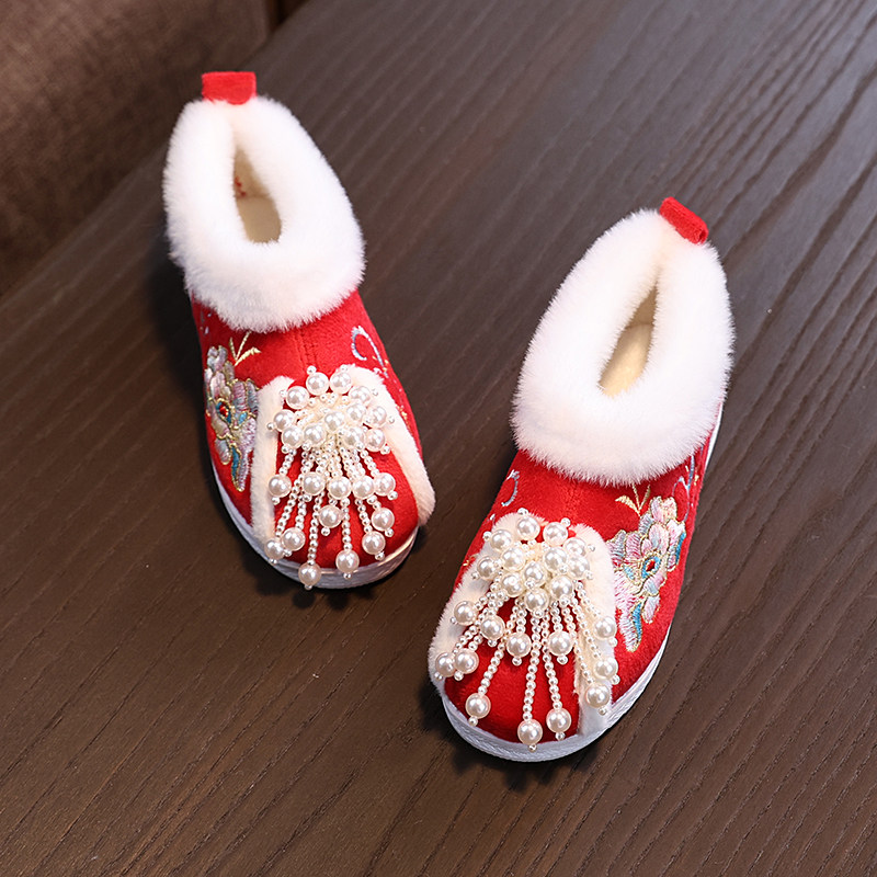 冬新款儿童汉服鞋新中式女童绣花鞋古风鞋子宝宝保暖红色拜年棉鞋,淘宝优惠券,粉丝福利购,淘宝优惠卷