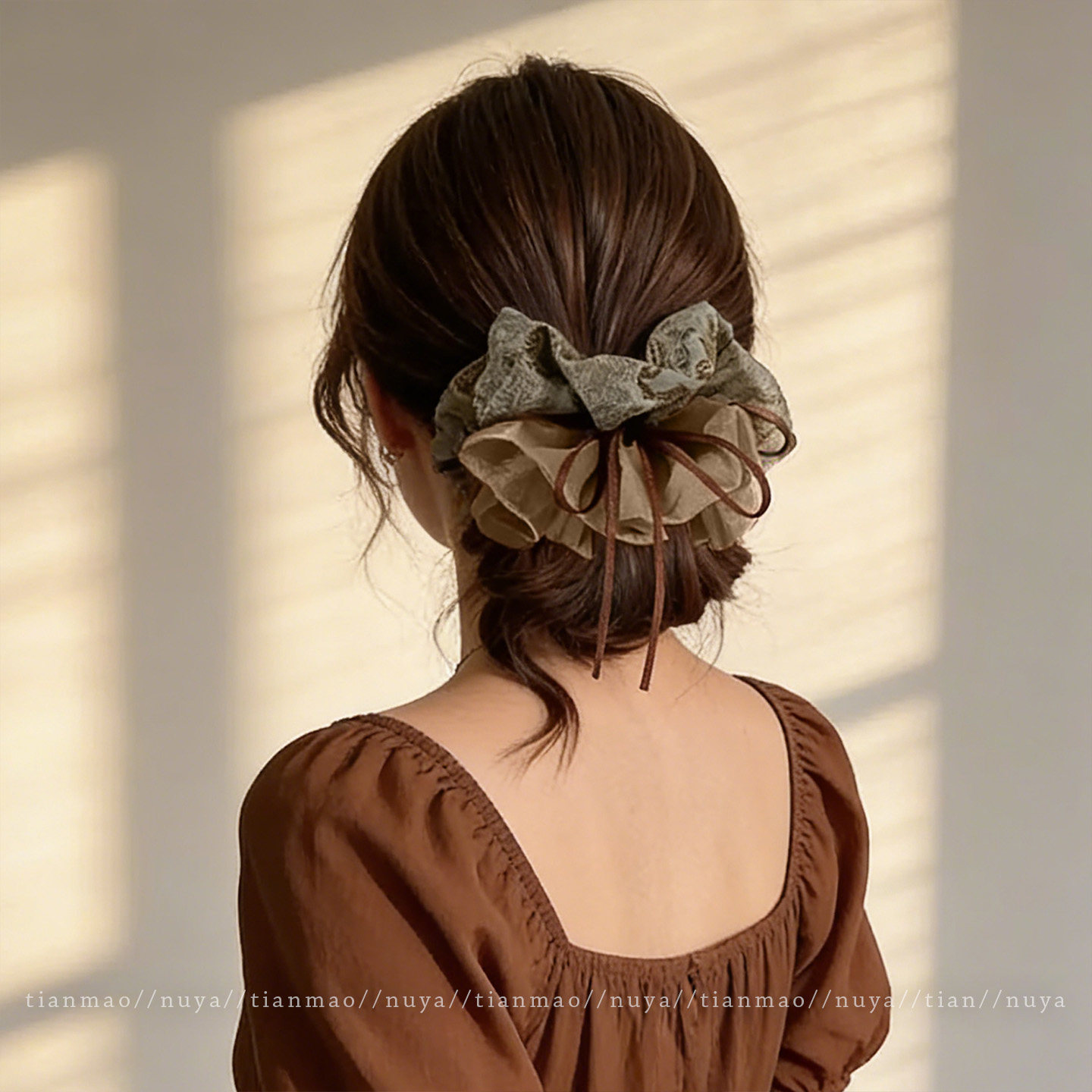 新中式蝴蝶结双层头花大肠发圈女高级感丸子头发绳扎头发皮筋头绳,淘宝优惠券,粉丝福利购,淘宝优惠卷