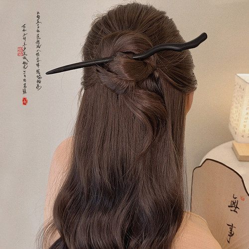新中式国风发簪高级感汉服发钗簪子女古风马面裙配饰盘发木簪头饰 - 图0