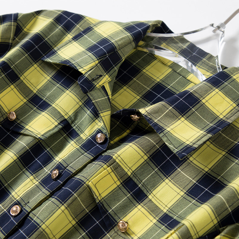 丹慕兰褶皱女收腰中长款黄色衬衫裙 丹慕兰连衣裙