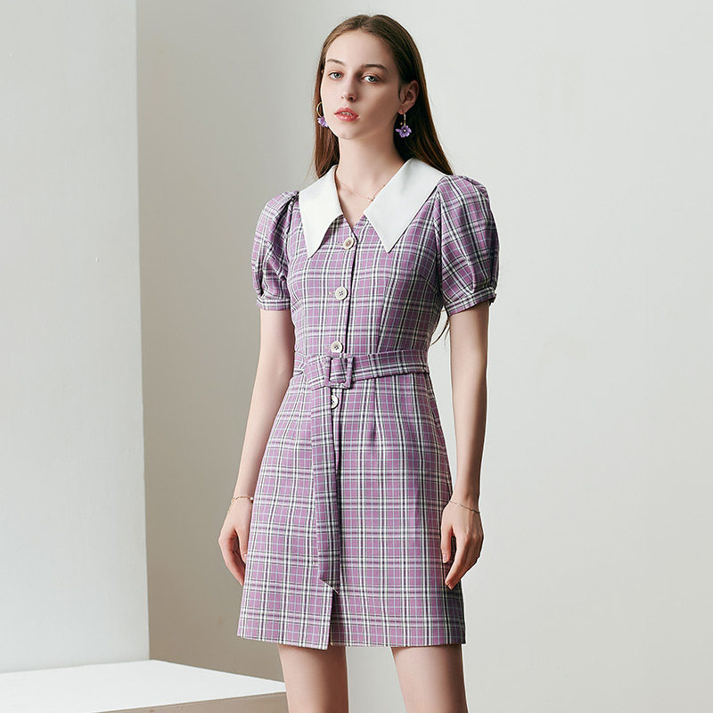 丹慕兰2020新款显瘦格纹女连衣裙 丹慕兰连衣裙