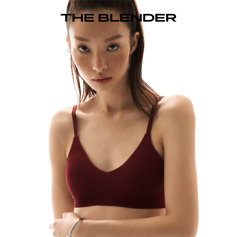 The Blender 纯色瑜伽美背无缝针织透气内衣夏季女胸罩文胸套装 - 图3