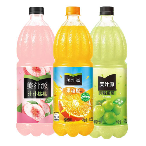 美汁源果粒橙果汁饮料青缇葡萄汁汁桃桃果肉粒1.25升可口可乐年货 - 图0