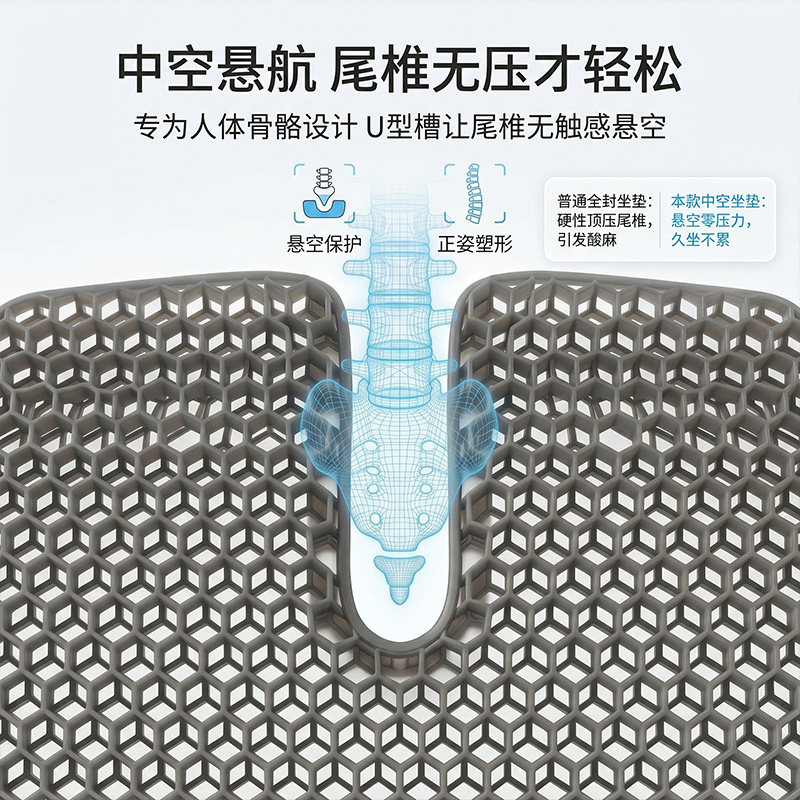 蜂窝凝胶坐垫防屁股痛透气椅子垫夏季凉垫办公室久坐屁垫学生座垫