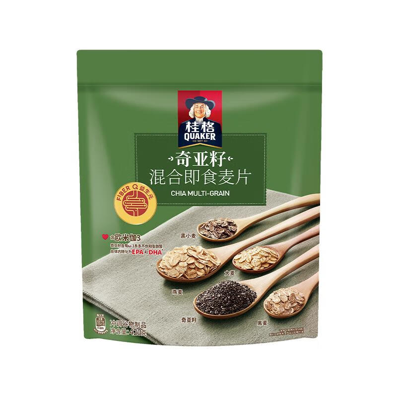 桂格奇亚籽420g五5黑白混合燕麦片518g藜麦400g袋早即食代餐免煮 - 图1