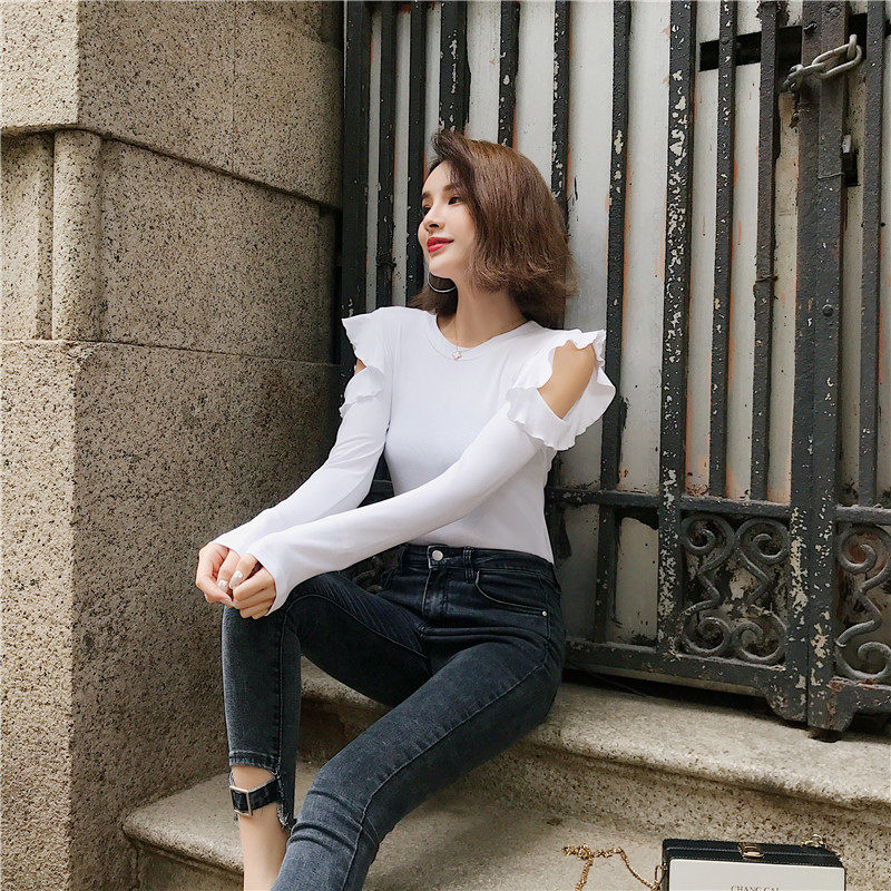 2020年新款秋季长袖t恤露肩打底衫 炫魅影T恤