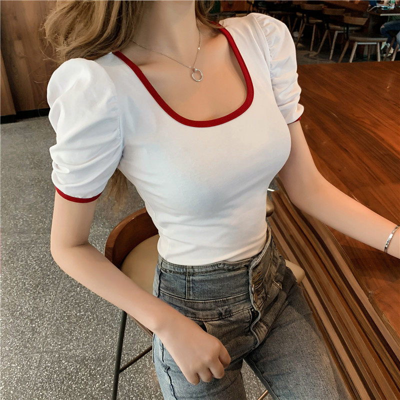 泡泡袖女短袖女夏新款锁骨心机t恤 炫魅影T恤