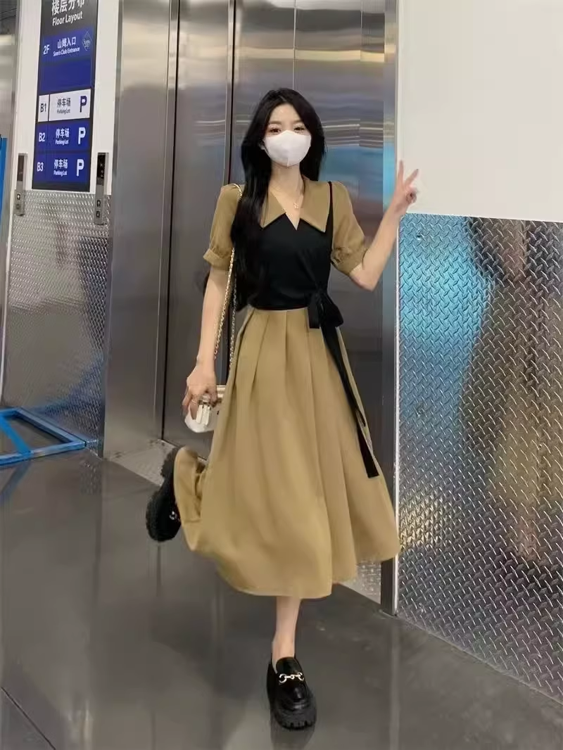 秒杀】D5新款法式纯色碎花长裙子女收腰显瘦度假风沙滩连衣裙_可可里小姐的衣橱_女装/女士精品-第4张图片-提都小院
