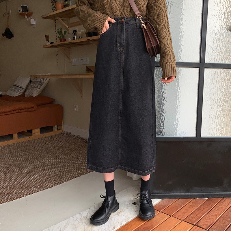 适合胯大腿粗的大码牛仔开叉半身裙 谷坞大码女装