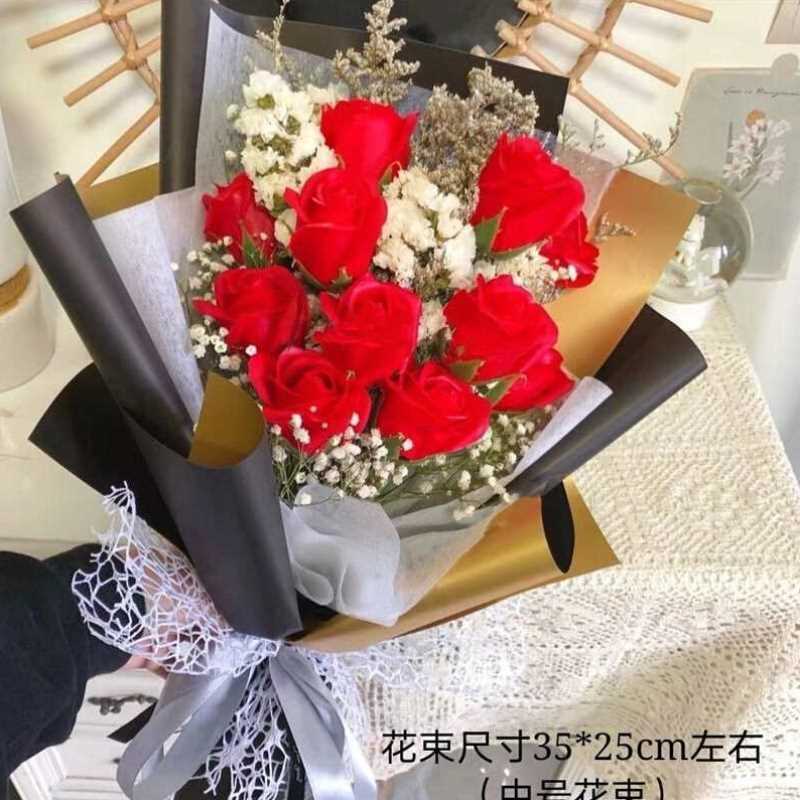 母亲节花束生日礼物玫瑰向日葵香A皂花满天星干花礼袋送情侣女闺-图3