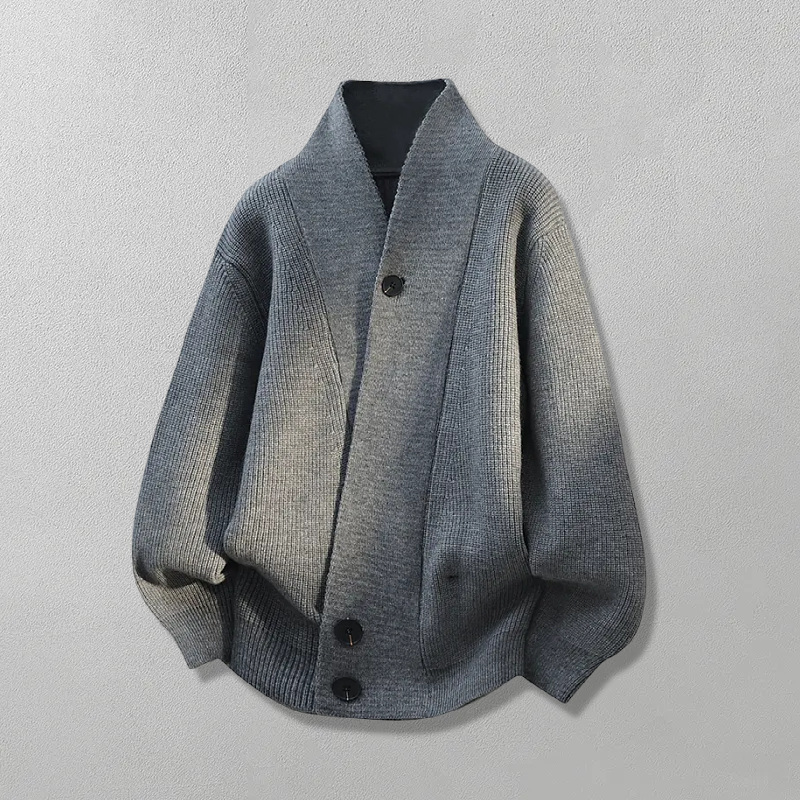 汉序秋冬季日系复古设计感开衫纽扣毛衣服外套针织男宽松休闲线衣 - 图1