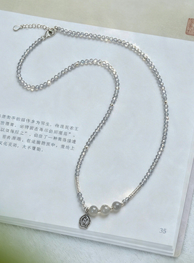 金刚杵吊坠天然灰月光石项链礼物