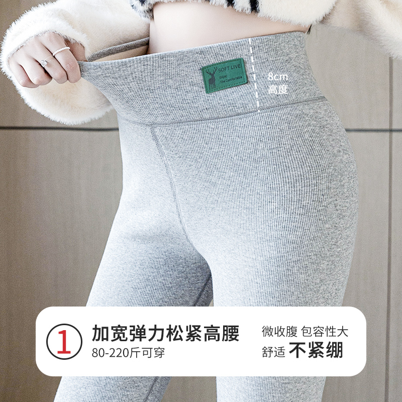 羊羔绒螺纹打底裤外穿大码胖mm200斤加绒加厚保暖高腰弹力女冬季 - 图0