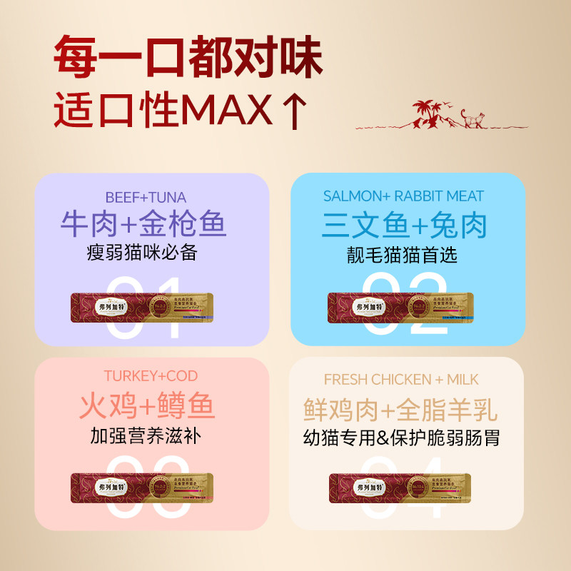 弗列加特猫条官方正品磷虾油美毛补水成幼猫咪粮主食零食50支装,淘宝优惠券,粉丝福利购,淘宝优惠卷