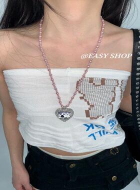 韩系千禧百搭猫咪珐琅紫色珍珠项炼女轻奢小众长款毛衣炼项炼颈饰