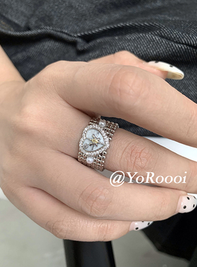 YoRoooi宽版珍珠蝴蝶星芒戒指