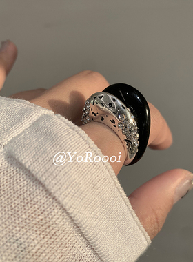 镶钻叠戴树脂几何戒指甜酷指环