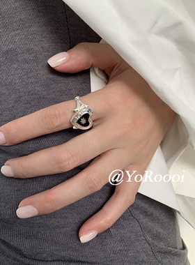 春夏新款复古黑色爱心珐琅戒指