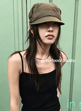 博主同款大帽檐显脸小纽扣马术帽
