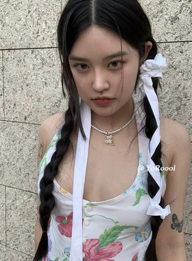 简约纯洁白色蝴蝶结丝带发圈发绳