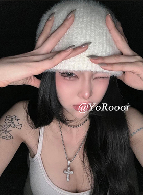 复古博主同款金属满钻十字架项链