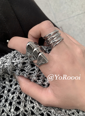 重工拼接多层环绕叠戴戒指指环