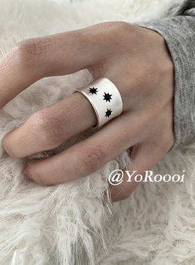 YoRoooi 韩系简约百搭雾面宽边感轻八芒星开口戒指小众五角星指环