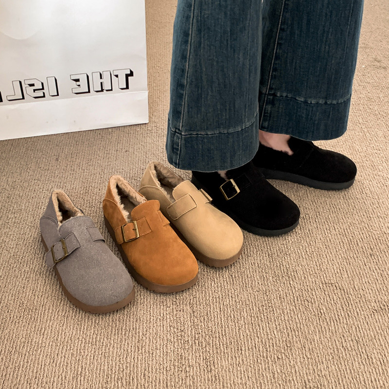 厚底加绒豆豆勃肯鞋女2025冬季新款乐福鞋毛毛鞋保暖棉鞋子雪地靴,淘宝优惠券,粉丝福利购,淘宝优惠卷