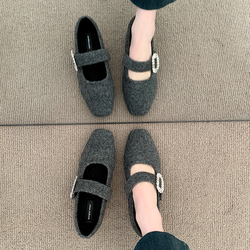 法式加绒玛丽珍鞋女款2025冬季新款小香风毛毛鞋水钻毛呢浅口单鞋,淘宝优惠券,粉丝福利购,淘宝优惠卷