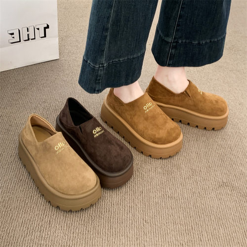 松糕厚底勃肯鞋女休闲乐福鞋2025秋季新款百搭豆豆鞋一脚蹬单鞋子 - 图2